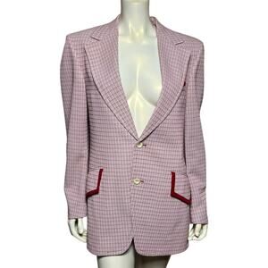 Gimbles New York Red Check Blazer Contrast Trim Tailored Seersucker Sport Coat